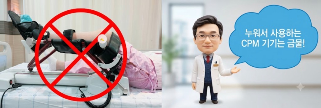 누워서 사용하는 일반 무릎 CPM 기계 운동 금지 안내