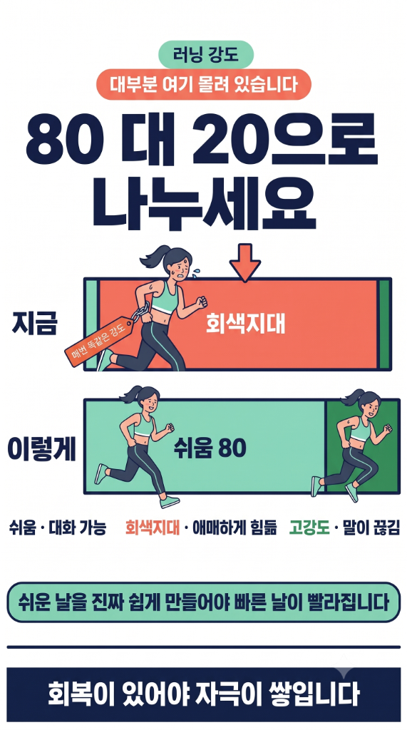 달리기 강도 80 대 20 황금 분배 인포그래픽