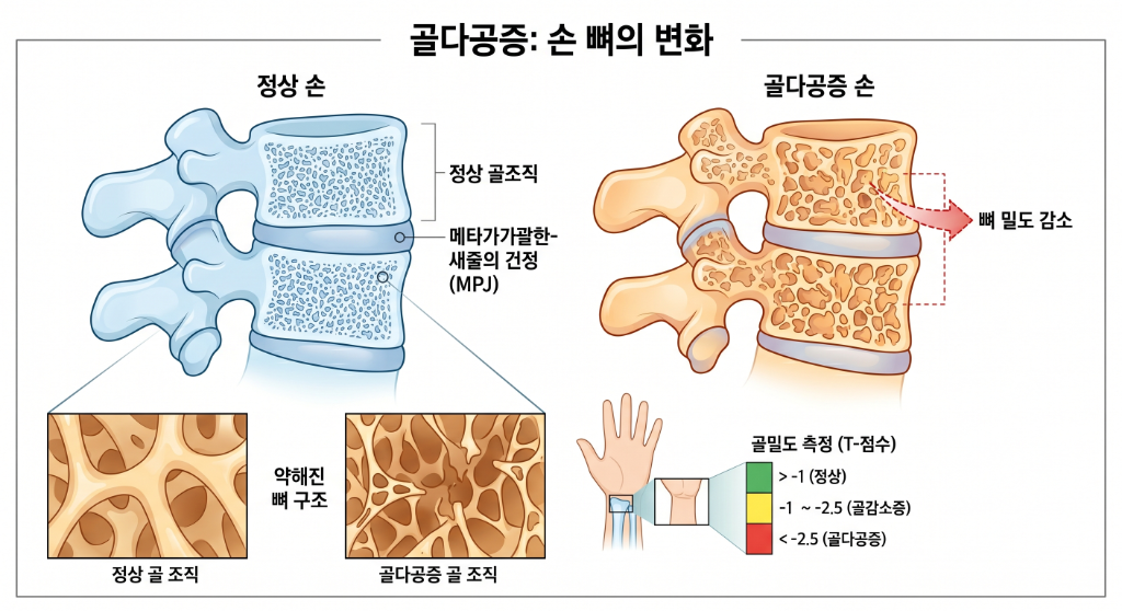 골다공증 손 뼈의 변화 해부도